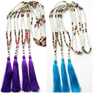 wooden beads colorful mix tassels necklaces handmade 60 Pieces shipping free